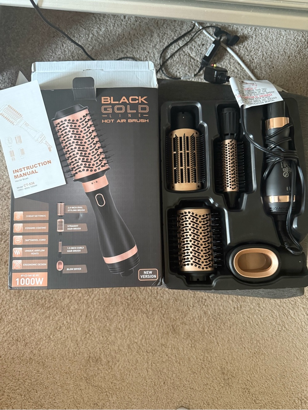 NiceBay Black Gold Line Hot Air Brush New in Box with Manual